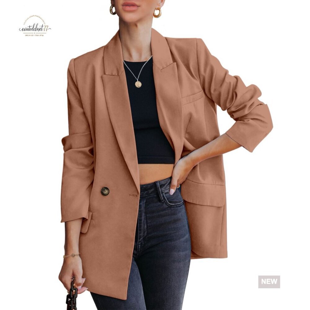 Modern Fit Blazer for Women, Polyester Cotton Blend, Double Breasted Office